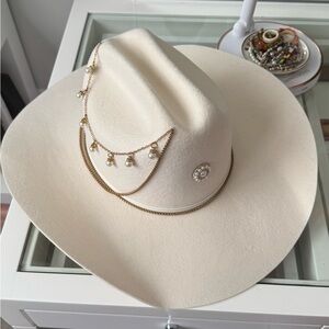 Elegant Cream Hat with Gold Accents